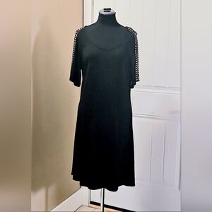 Peter Nygard Rhinestone Trim Elevated Tshirt Dress Size 6 In Black NWT